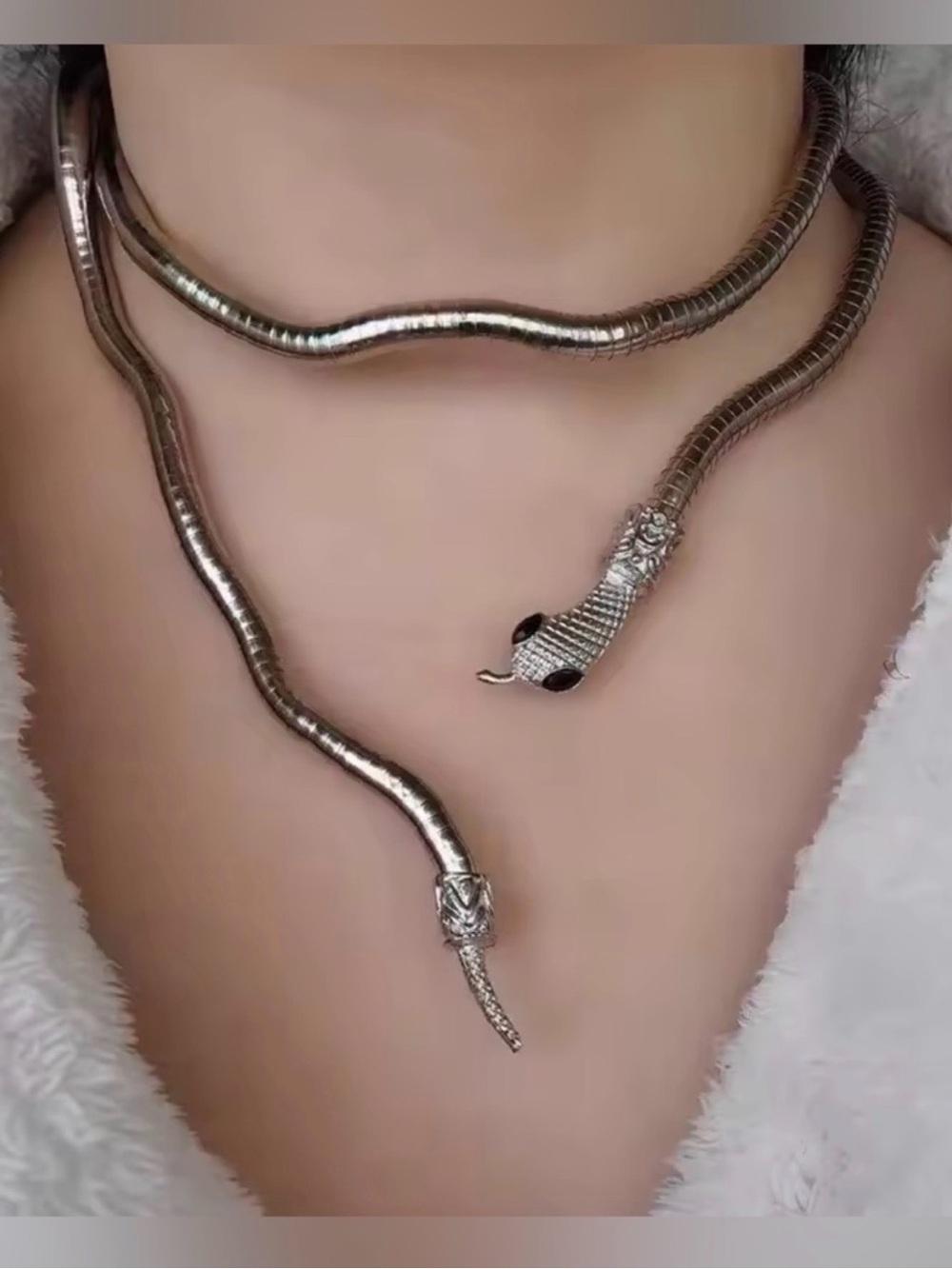 Snake-Style Silver Tone Collar Necklace or Bracelet